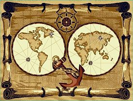 Пушистый круглый ковер МОРСКОЙ Древняя Карта Мира