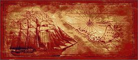 Ковер с изображением карты МОРСКОЙ древняя КАРТА МИРА-1 красно-бордовый