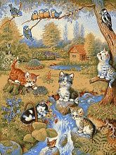 Шерстяной пейзажный ковер с котятами Hunnu Котята 6S860-82